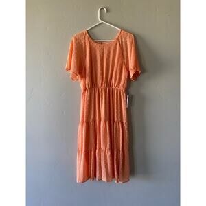NWT Orange Swiss Dot Midi Dress- size Large
